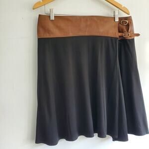 Anja Flint Skirt Black Silk Lining Belt Brown Leather Size L